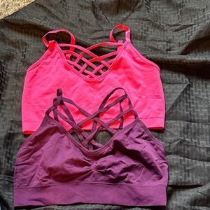 Zenana Outfitters Strappy Sports Bra Set - Pink and Purple